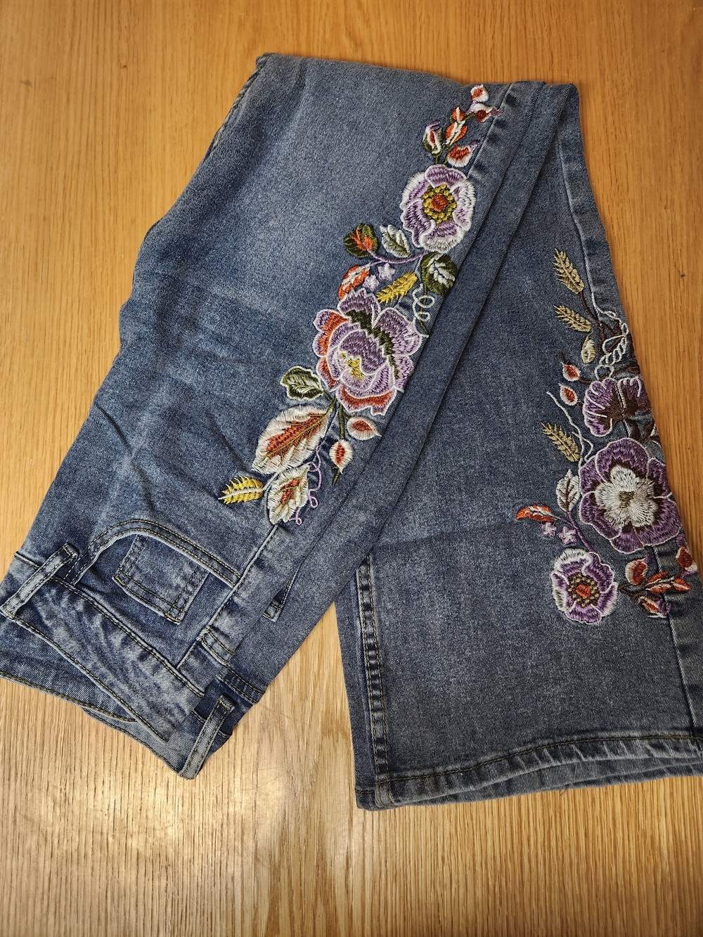 Women’s Blue Embroidered Floral Jeans - Picture 1 of 4